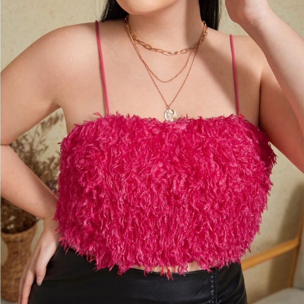 Fuzzy Fluffy Crop Spaghetti Strap Tank Top
